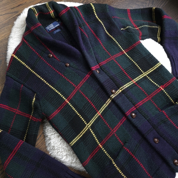 Polo Ralph Lauren Plaid Unisex Shawl Collar Sweater - Picture 4 of 7